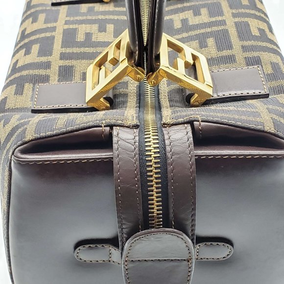 AUTH FENDI ZUCCA BROWN CANVAS LEATHER HAND BAG - Picture 10 of 16
